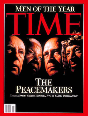 ערפאת, דה קלרק, מנדלה ורבין -- אנשי-השנה של המגזין 'טיים', ינואר 1994