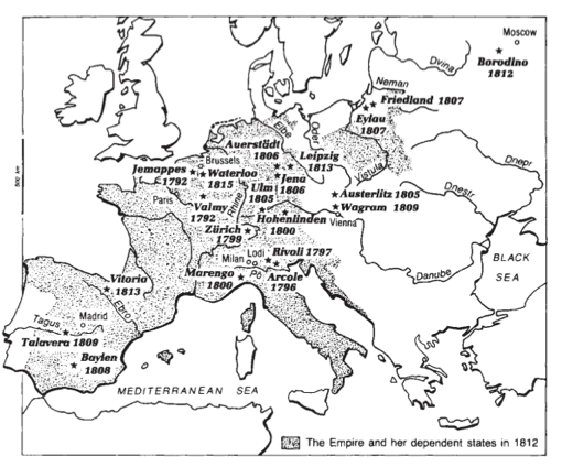 אירופה של 1812, בשליטה ישירה או עקיפה של נפוליאון (באמצעות אחיו ובעלי בריתו המקומיים). ניכר, אם גם לא מושלם, הוא הדמיון לגבולות האיחוד האירופי 